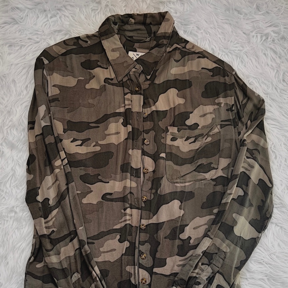 Army Print Button-Up Shirt